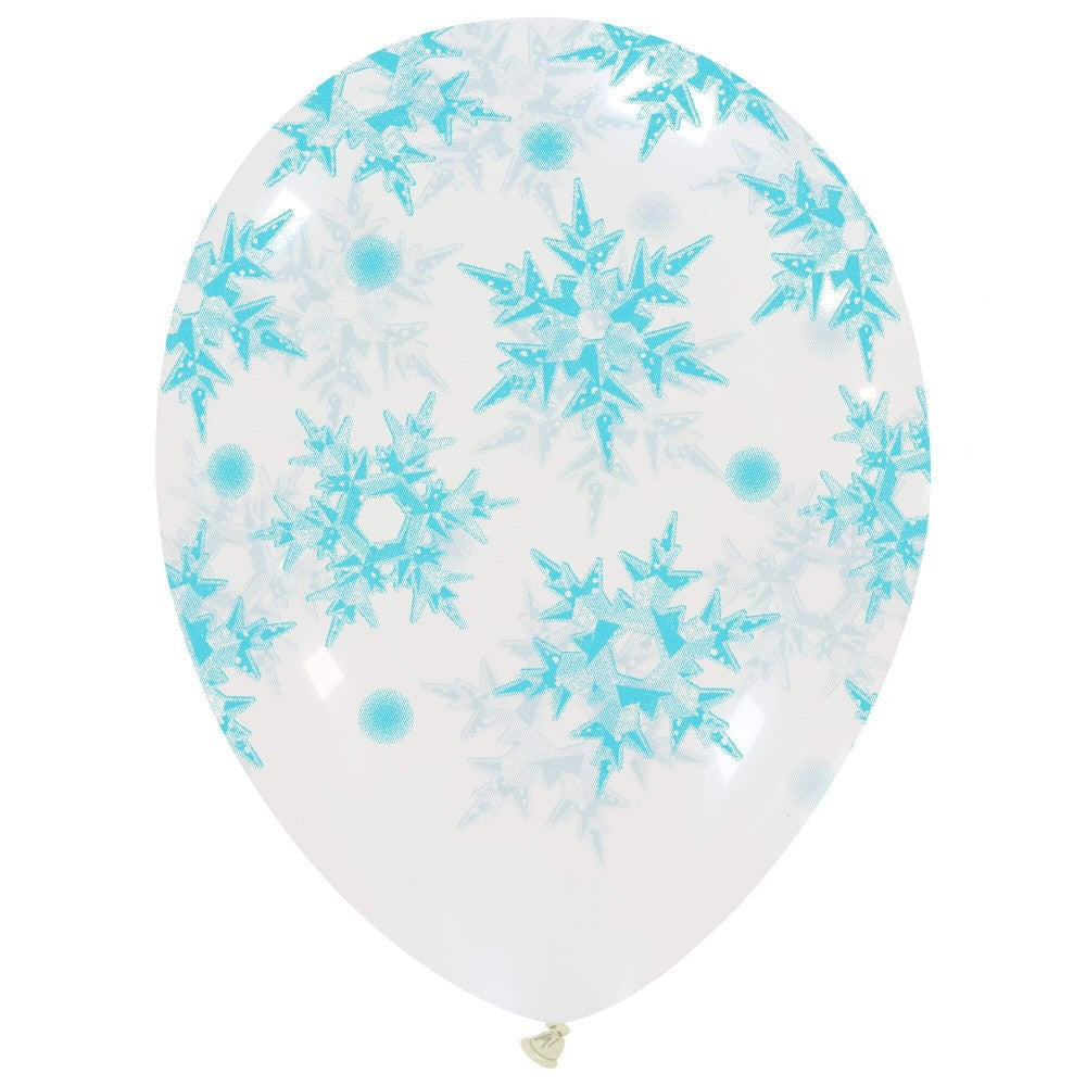 12" Frozen Icy Snowflakes All Around (25 Per Bag) Cattex Brand Printed Latex Balloons