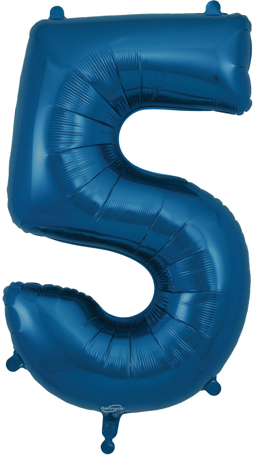 34" Number 5 Navy Blue Oaktree Foil Balloon