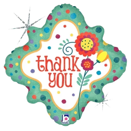 18" Betallic Thank You Dots & Flowers Holographic Foil Balloon