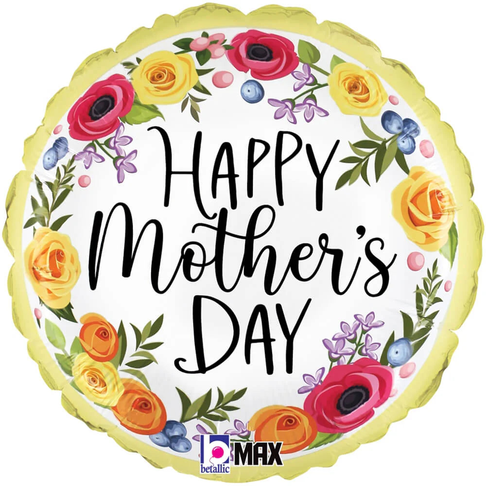 18" Max Float Mother's Day Floral Wreath Foil Balloon