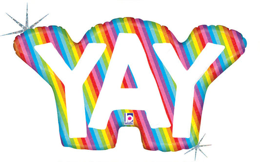 34" Foil Shape  Balloon  Holographic  Packaged  Rainbow YAY