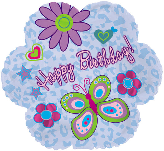 18" Happy  Birthday Flower  Shape Foil  Balloon
