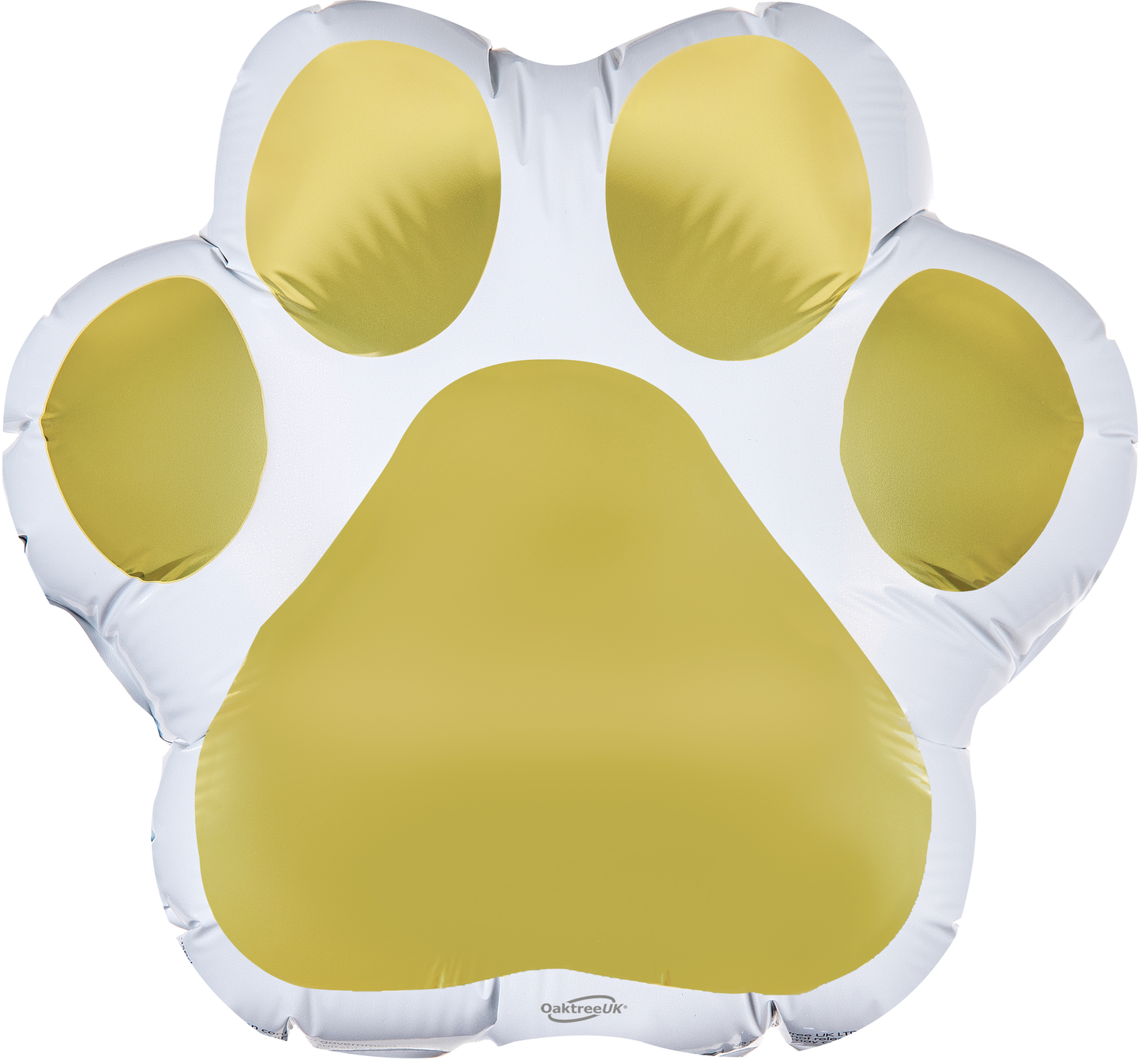 20" Oaktree Brand Paw Print White and Gold Foil Balloon Packaged