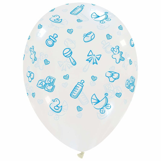 12" Cattex  Brand Printed  Latex Balloons  (25 Per Bag)  Baby Stuff Blue  Print