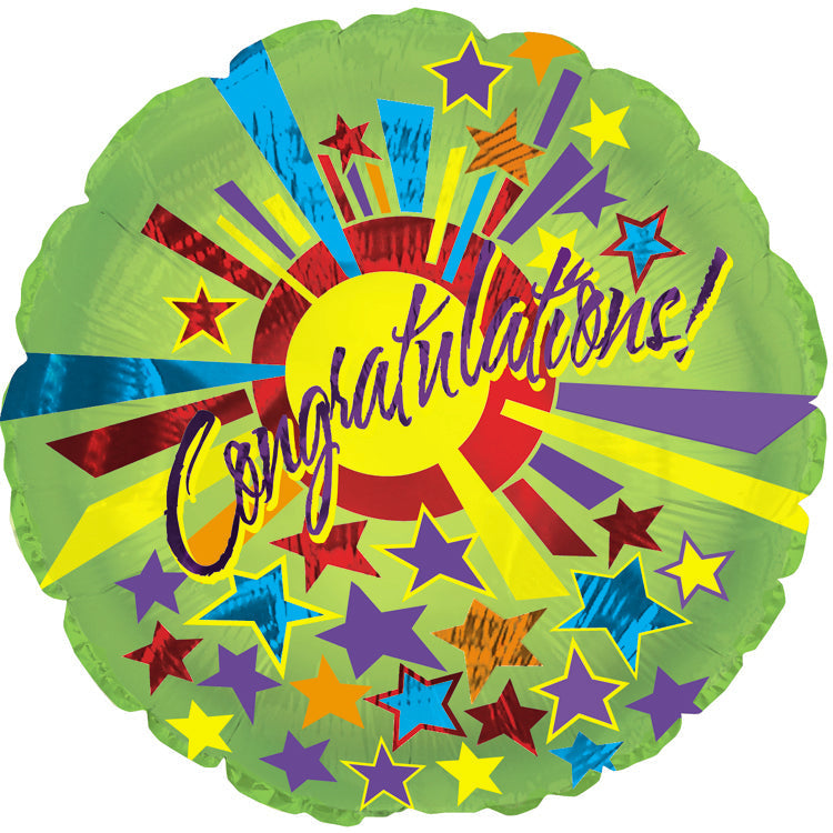18"  Congratulations  Green Star  Burst Foil  Balloon