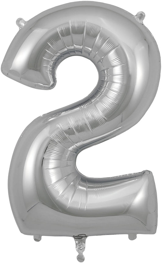 34" Number 2  Silver Oaktree  Foil Balloon