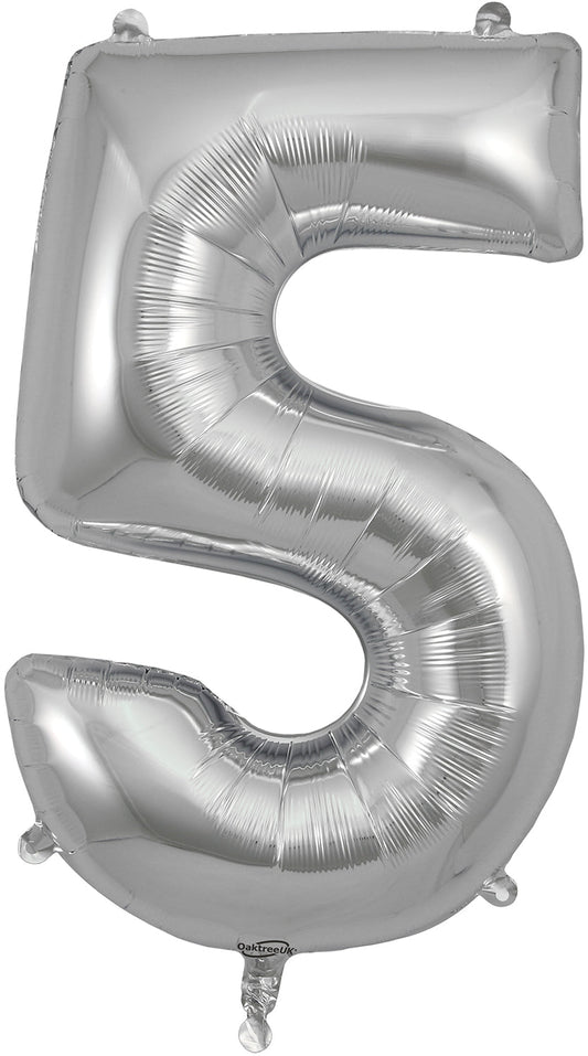 34" Number 5  Silver Oaktree  Foil Balloon