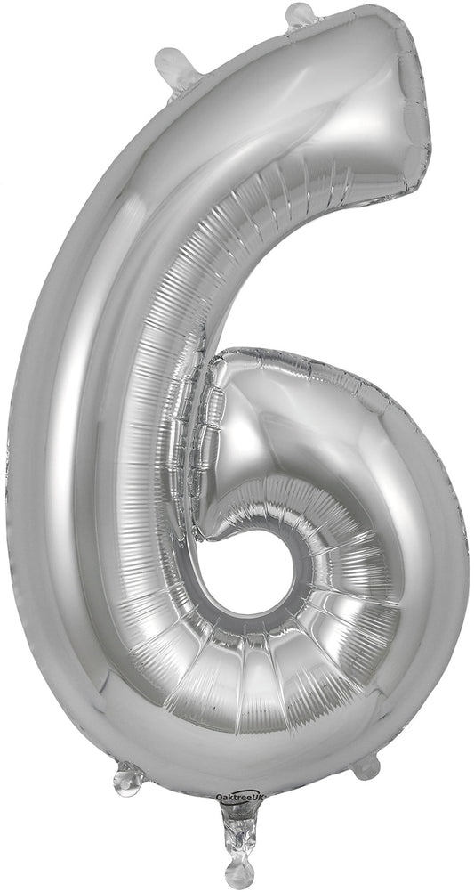 34" Number 6  Silver Oaktree  Foil Balloon