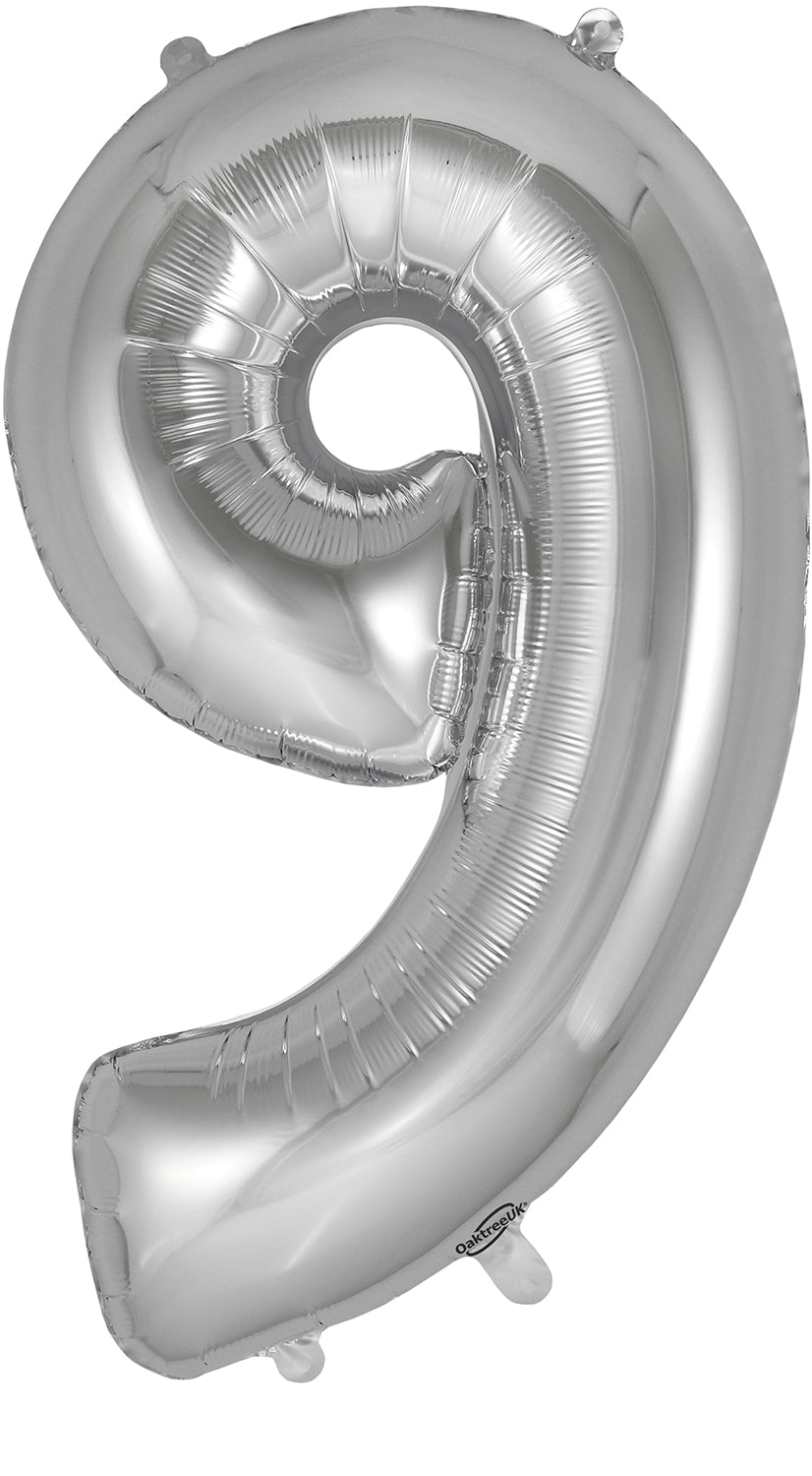 34" Number 9  Silver Oaktree  Foil Balloon