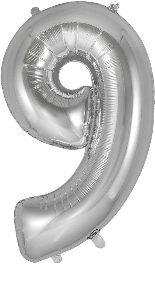 34" Number 9  Silver Oaktree  Foil Balloon