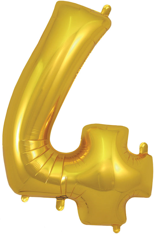34" Number 4  Gold Oaktree  Foil Balloon
