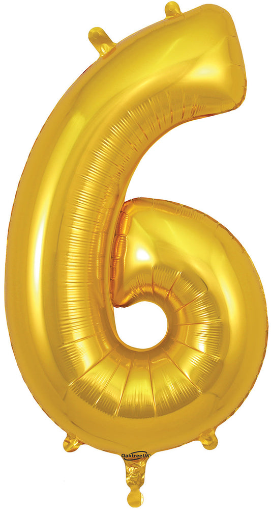34" Number 6  Gold Oaktree  Foil Balloon