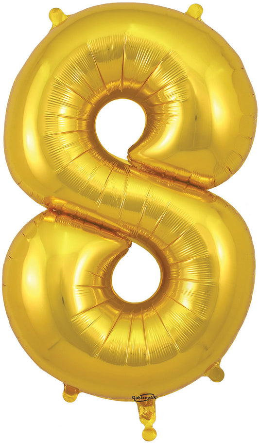 34" Number 8  Gold Oaktree  Foil Balloon