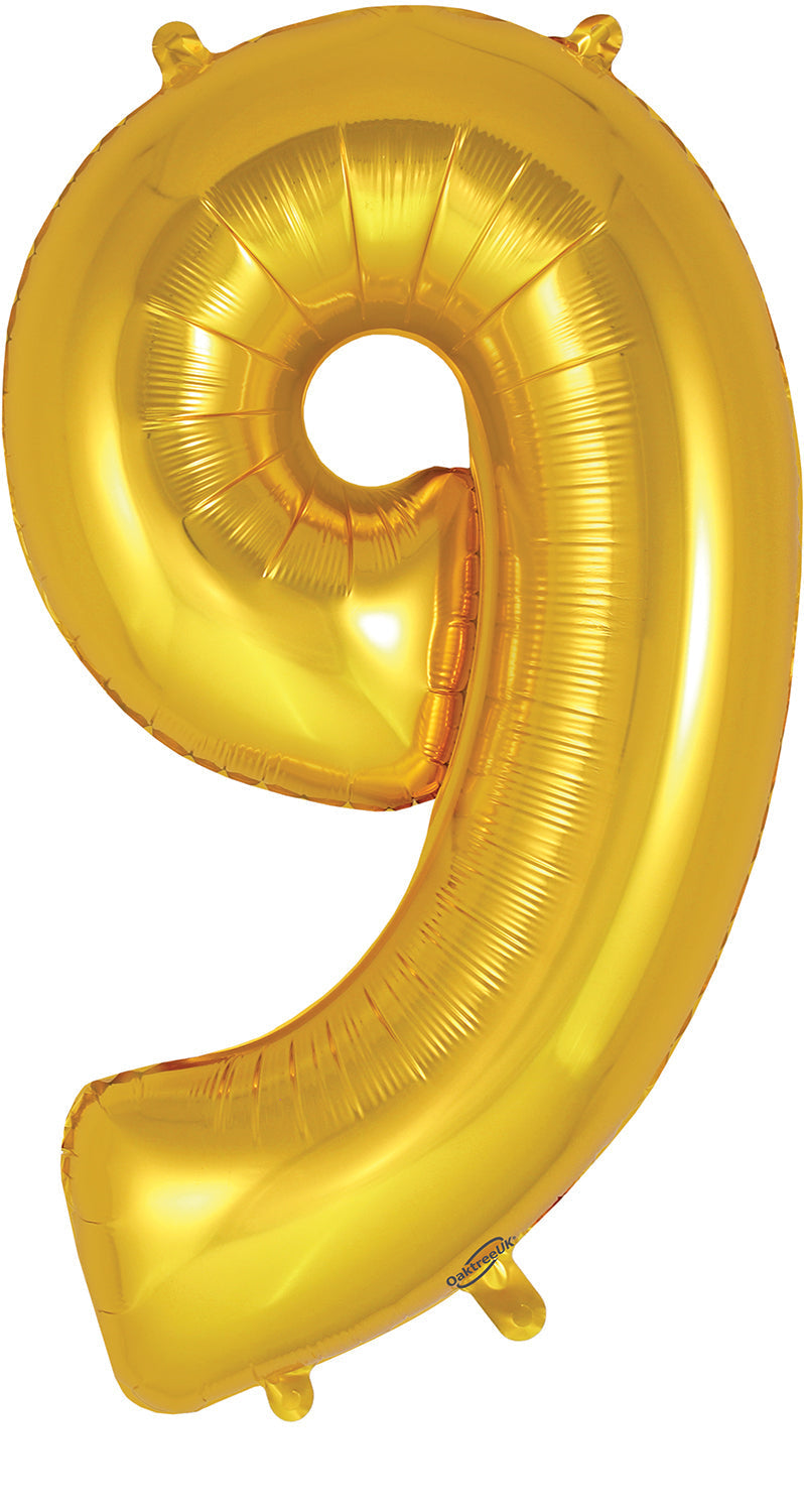 34" Number 9  Gold Oaktree  Foil Balloon