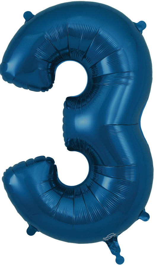 34" Number 3  Navy Blue  Oaktree Foil  Balloon