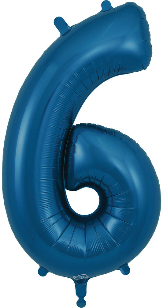 34" Number 6  Navy Blue  Oaktree Foil  Balloon