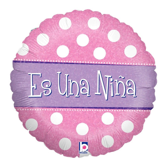 18" Holographic  Balloon Es una  Niña - Polka  (Spanish)