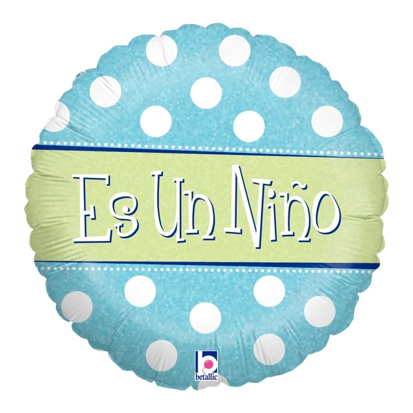 18" Holographic  Balloon  Packaged Es un  Niño - Polka  (Spanish)