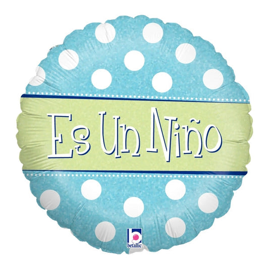 18" Holographic  Balloon  Packaged Es un  Niño - Polka  (Spanish)