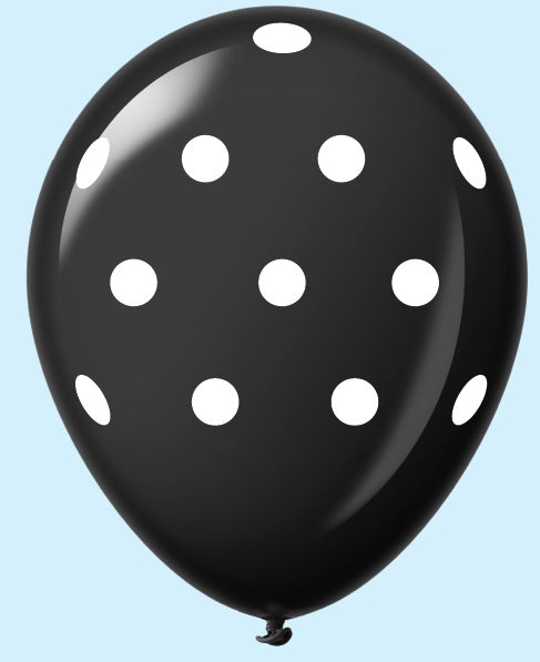 11" Polka Dots  Latex Balloons  (25 Count) Black