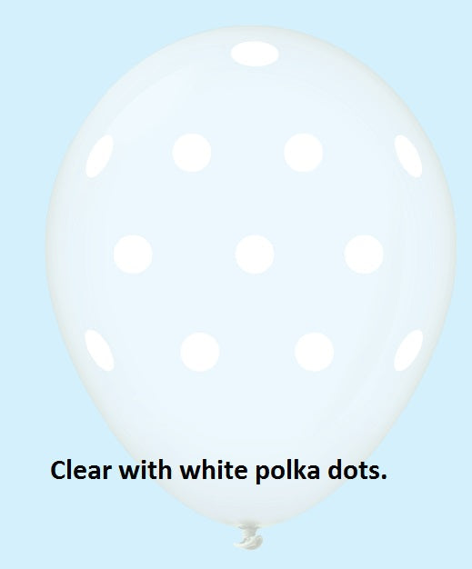 11" Polka Dots  Latex Balloons  (25 Count) Clear